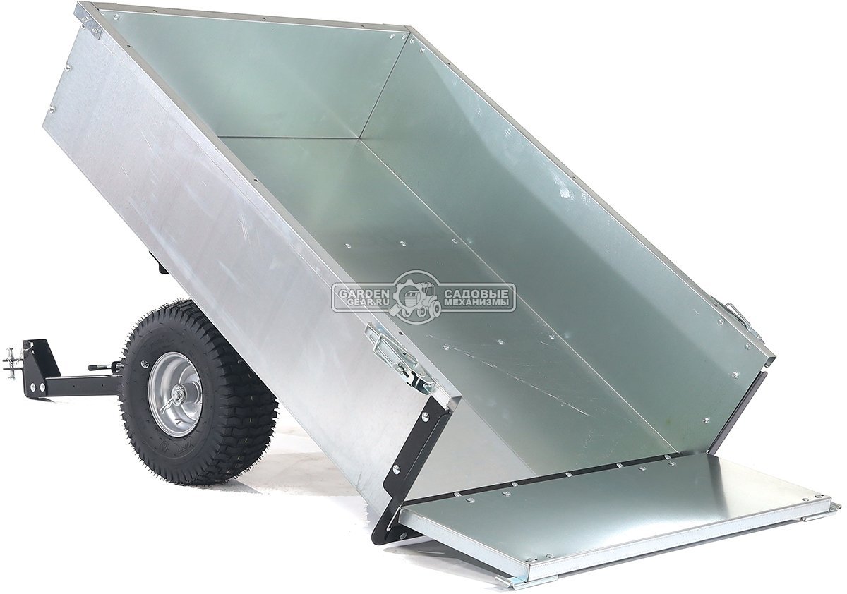 Тележка - прицеп ZimAni GT410x2 Stainless steel 500 для садовых тракторов, с механизмом опрокидывания (оцинкованной сталь, 500 кг)