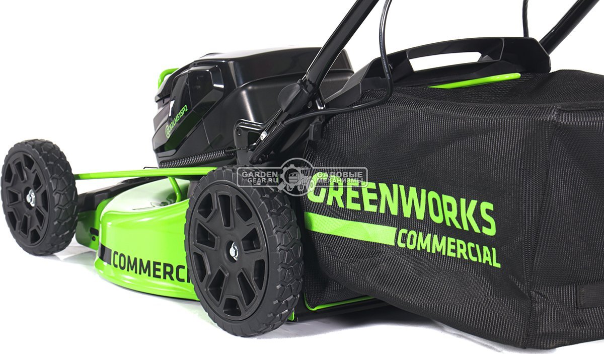 Газонокосилка аккумуляторная самоходная GreenWorks GC82LM51SP2 без АКБ и ЗУ (PRC, BL 82В, 51 см, сталь, 2 слота под АКБ, 3 в 1, 60 л, 31.2 кг)