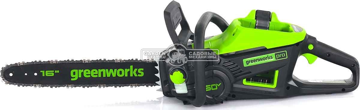 Пила аккумуляторная цепная GreenWorks GD60CS25 16" c АКБ 4 А/ч и ЗУ (PRC, BL 60В, 3/8"-1.3-56E, 4.7 кг)