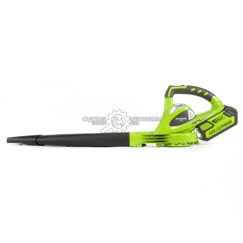 Воздуходувка аккумуляторная GreenWorks G40BLK2 (PRC, Li-ion, 40V, 2 А/ч, 1 акк. и з/у, 241 км/ч, 41 м3/мин, рег.скорости, 1,6 кг)