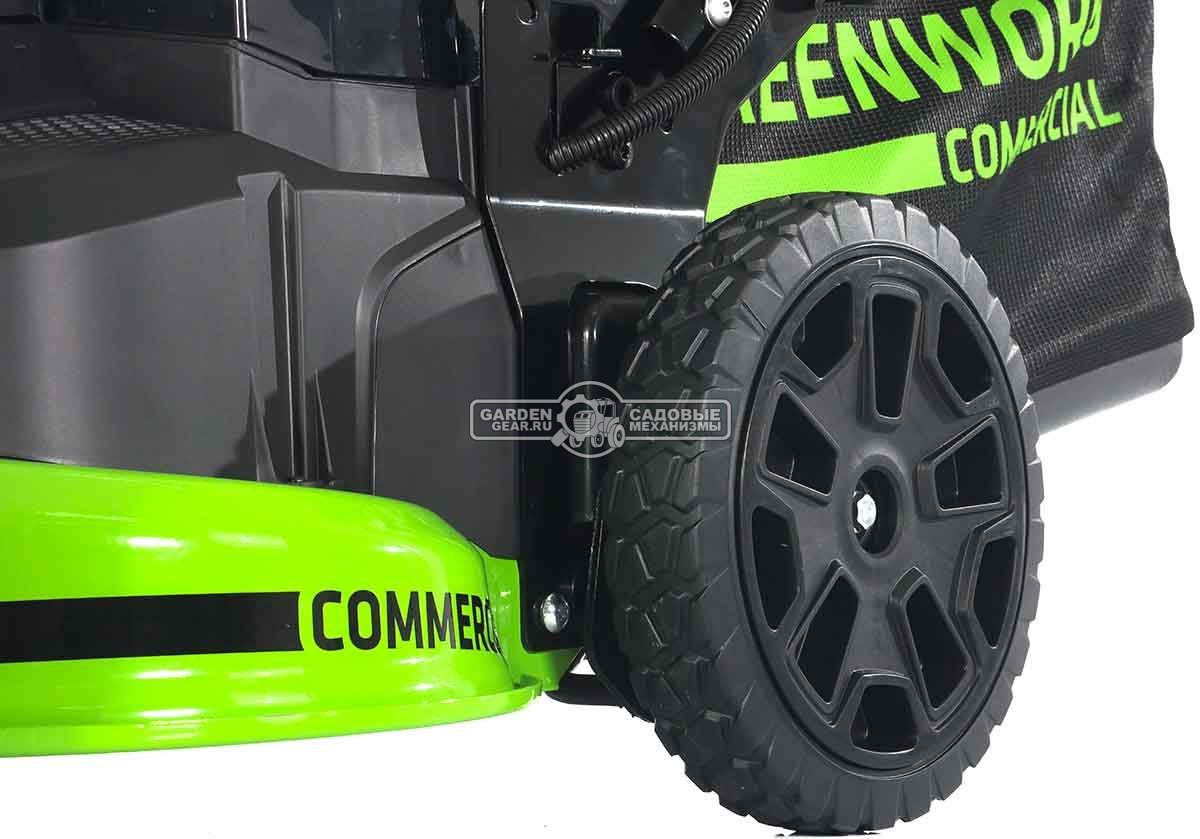 Газонокосилка аккумуляторная самоходная GreenWorks GC82LM61S TwinForce без АКБ и ЗУ (PRC, BL 82В, 61 см, сталь, 2 слота для АКБ, мульч., 70 л, 32 кг)