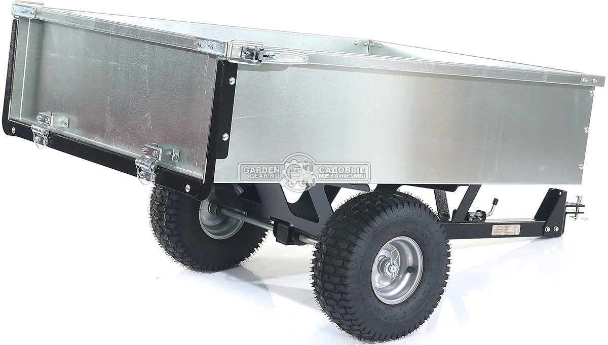 Тележка - прицеп ZimAni GT410x2 Stainless steel 500 для садовых тракторов, с механизмом опрокидывания (оцинкованной сталь, 500 кг)