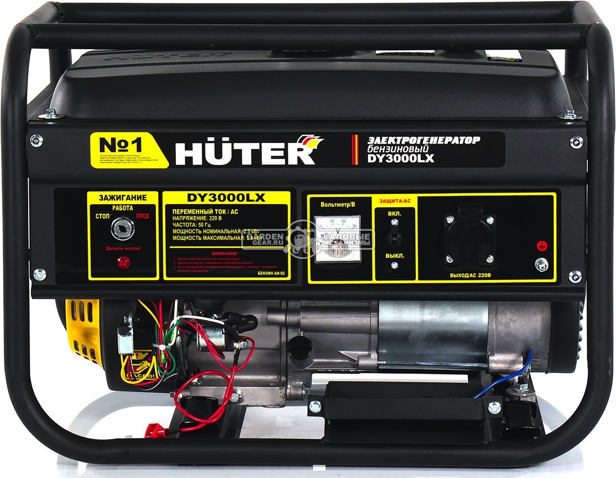 Бензиновый генератор Huter DY3000LX (PRC, Huter 163 см3, 230 В, 2,5 кВт, 12 л, эл.стартер,  АКБ - опция, 39.1 кг)
