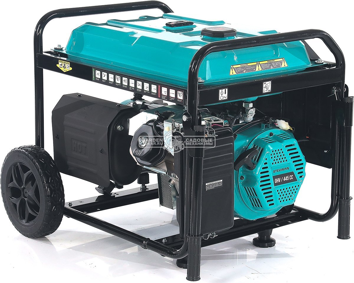 Бензиновый генератор Steviman GR-7500Р (RUS, 445 см3, 7.0/7.5 кВт, 25 л, электростарт + разъем АВР, колеса, 91 кг)