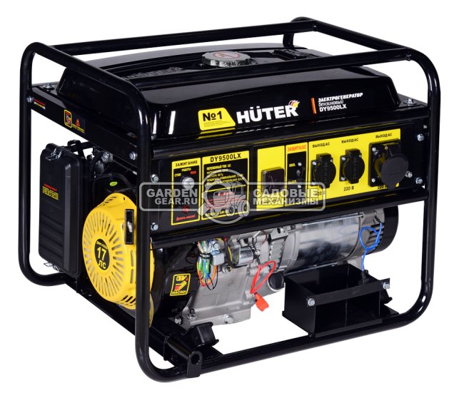 Бензиновый генератор Huter DY9500LХ (PRC, Huter 439 см3, 230 В, 8.0 кВт, 25 л, эл/стартер 12В, АКБ- опция, 83.1 кг)
