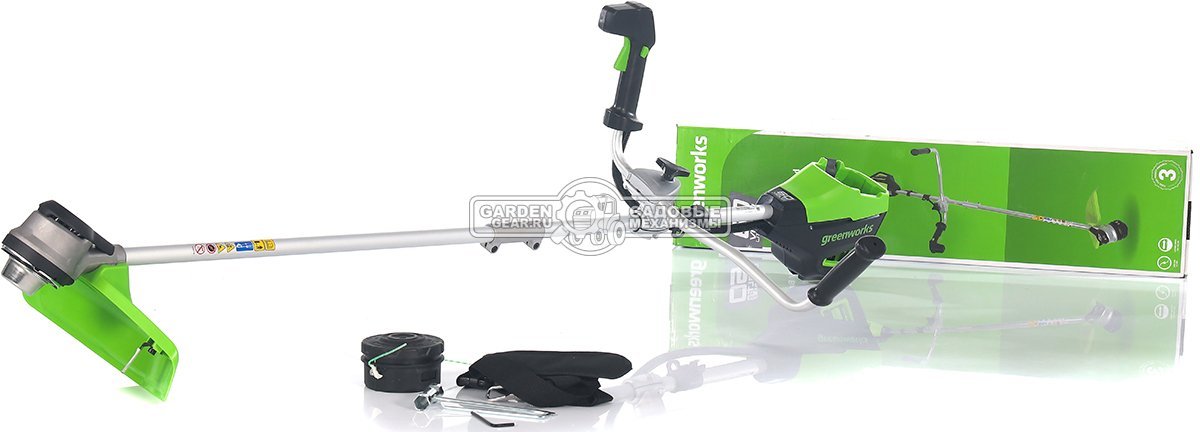 Мотокоса аккумуляторная GreenWorks GD60BCB без АКБ и ЗУ (PRC, BL 60В, нож 2Т + леска 2.0 мм, Т-рукоятка, 3.85 кг)