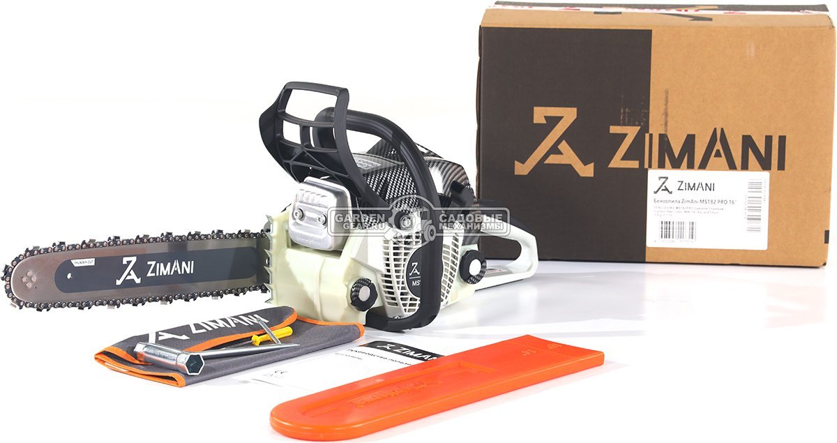 Бензопила ZimAni MS 182 Pro 16" (PRC, 35.8 куб.см., 1.6 кВт/2.2 л.с., 3/8", 1.3 мм, 55E, корпус Carbon Fiber, Walbro Carburetor, 4.6 кг)