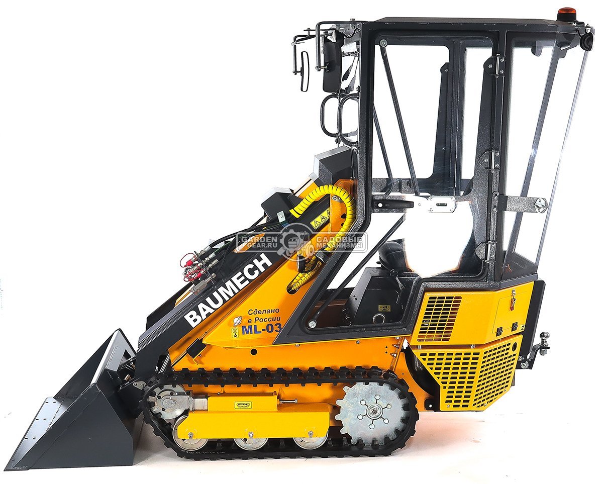 Универсальная машина мини-погрузчик Baumech ML-03 Pro с зимней кабиной + ковш универсальный 110 см., с двигателем Honda GX630 V-Twin