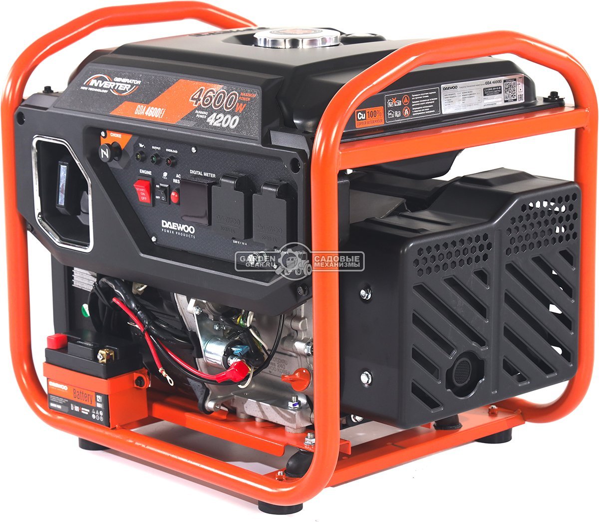Бензиновый генератор инверторный Daewoo GDA 4600Ei с электрозапуском (PRC, Daewoo, 236 см3, 4,2/4,6 кВт, 12 л, рама, 35 кг)