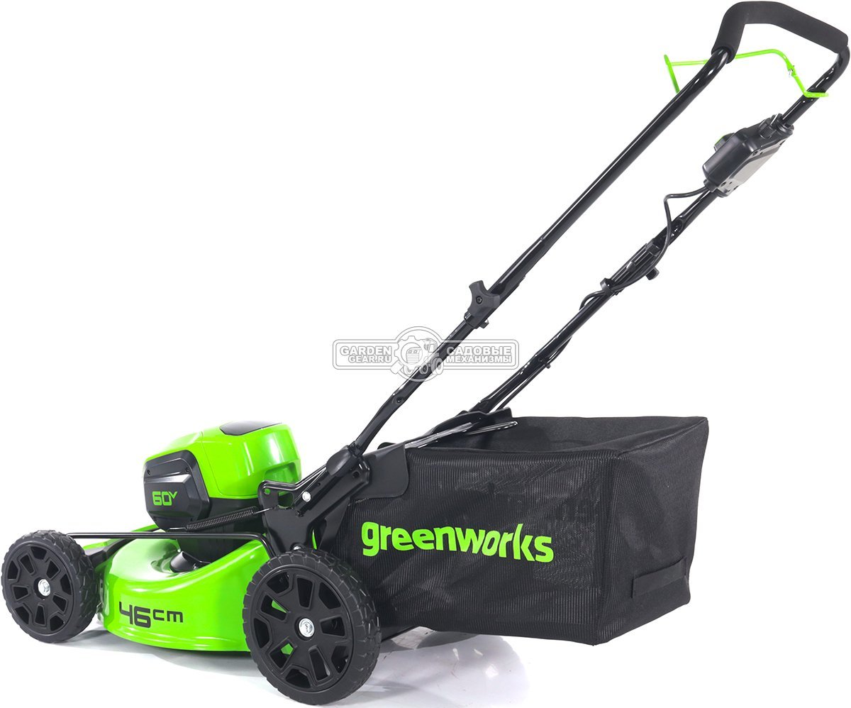 Газонокосилка аккумуляторная GreenWorks GD60LM46HP без АКБ и ЗУ (PRC, BL 60В, 46 см, сталь, 3 в 1, 60 л, 24 кг)