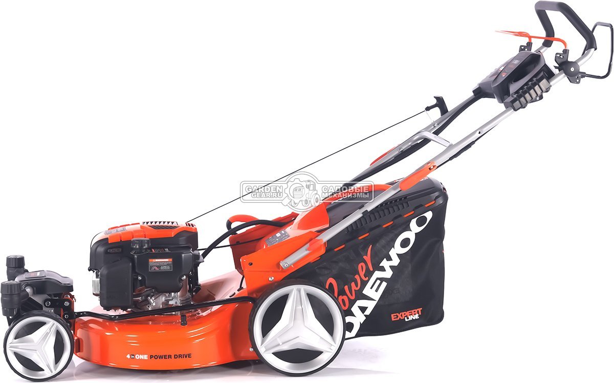 Газонокосилка бензиновая Daewoo DLM 5500SRE с рояльными колесами и эл.запуском (PRC, 54 см, Daewoo 190 см3, TURBO X BLADE, 70 л, сталь, 4 в 1, 36 кг)