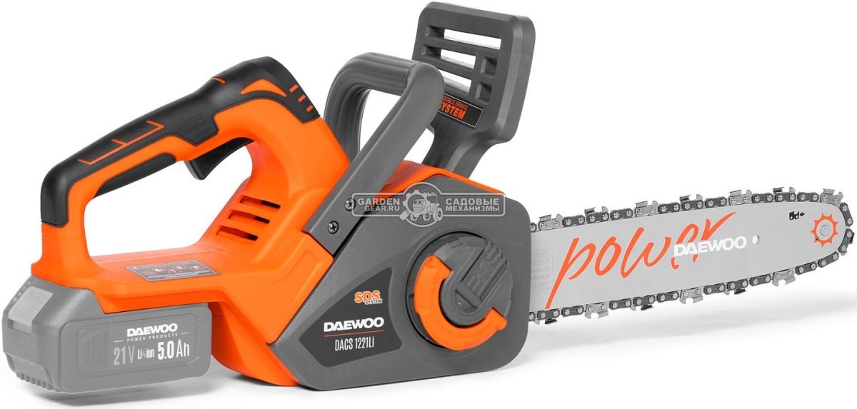 Пила аккумуляторная цепная Daewoo DACS 1221Li 12" без АКБ и ЗУ (PRC, BL 21В, натяжение цепи без инструмента, 3/8"-1.1-45E, 3.8 кг)