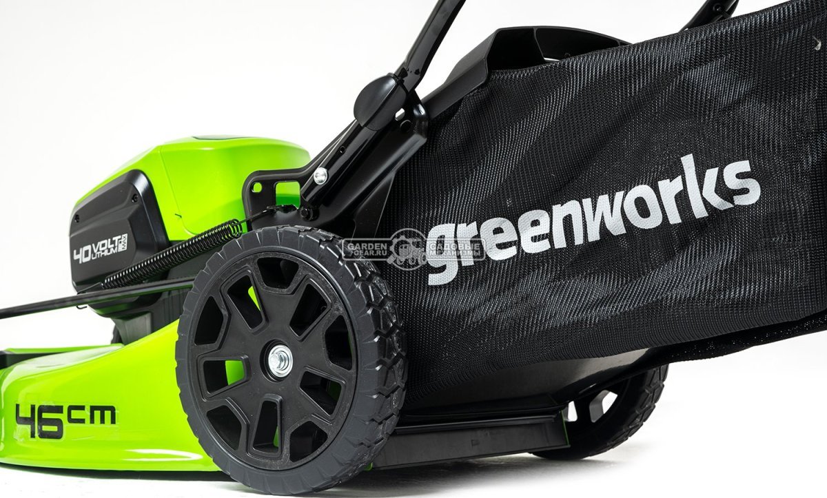Газонокосилка аккумуляторная GreenWorks GD40LM46HP с АКБ 4 А/ч и ЗУ (PRC, BL 40В, 46 см, сталь, 3 в 1, 55 л, 25 кг)