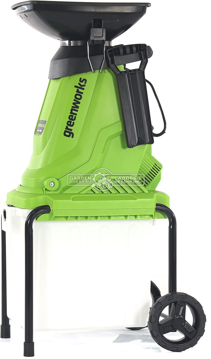 Садовый измельчитель веток электрический GreenWorks GW-2800SD (PRC, 2800 Вт, ветки до 40 мм, контейнер 40 л, 15 кг)