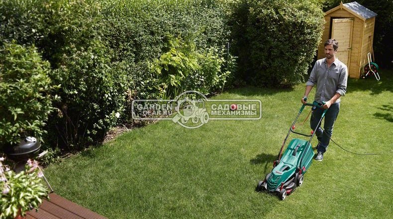 Газонокосилка электрическая Bosch ARM 34 (PRC, 1300 Вт., 34 см., пластик, 40 л., 11 кг.)