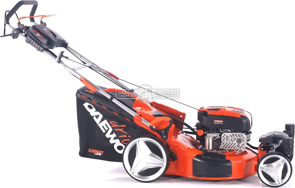 Газонокосилка бензиновая Daewoo DLM 5500SRE с рояльными колесами и эл.запуском (PRC, 54 см, Daewoo 190 см3, TURBO X BLADE, 70 л, сталь, 4 в 1, 36 кг)