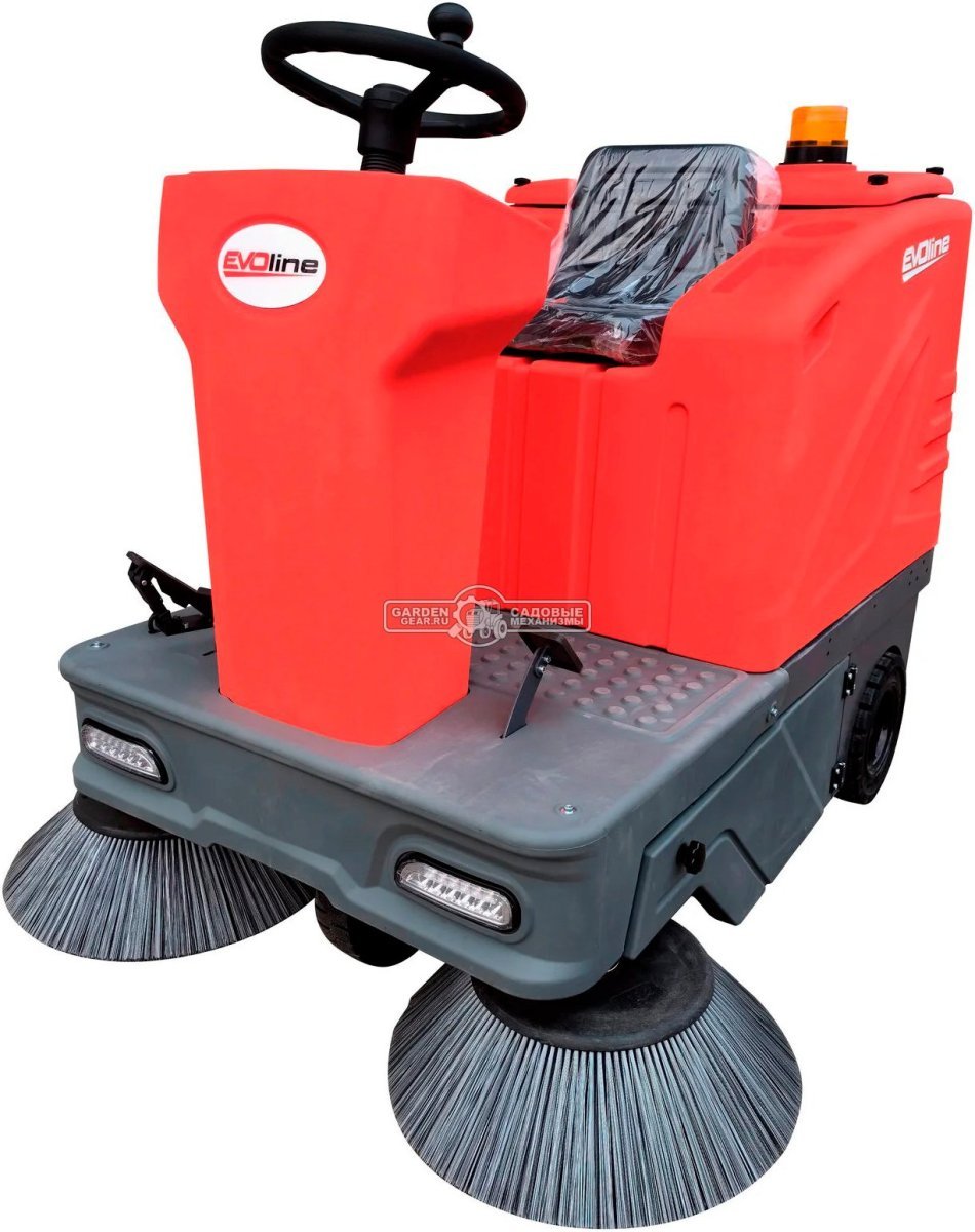 Подметальная машина аккумуляторная с сиденьем оператора EVOline SWB 1400 c LiFePo АКБ и ЗУ (PRC, 113 А/ч, 140 см, 150 л, 420 кг)