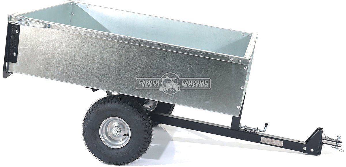 Тележка - прицеп ZimAni GT410x2 Stainless steel 500 для садовых тракторов, с механизмом опрокидывания (оцинкованной сталь, 500 кг)