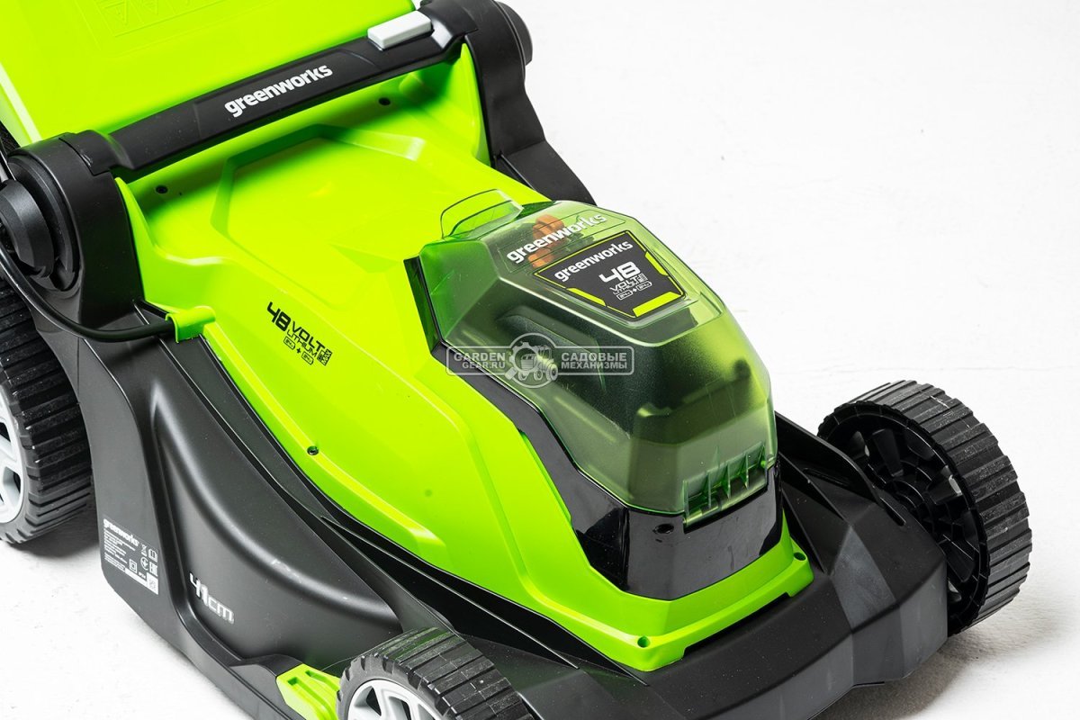 Газонокосилка аккумуляторная GreenWorks G24X2LM41 с 2 АКБ 4 А/ч и ЗУ (PRC, 2х24В, 41 см, пластик, мульчирование, 50 л, 18 кг)