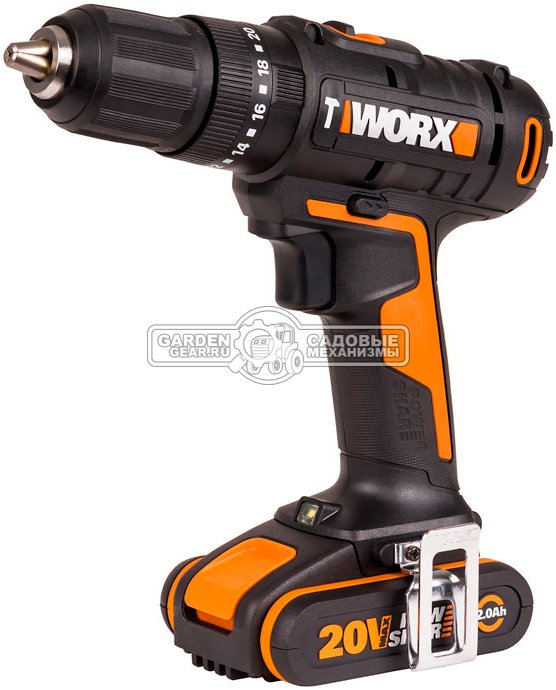 Дрель - шуруповерт ударная аккумуляторная Worx WX370 с 2 АКБ 2 А/ч и ЗУ (PRC, 20В, 50 Нм, кейс, 1.0 кг)