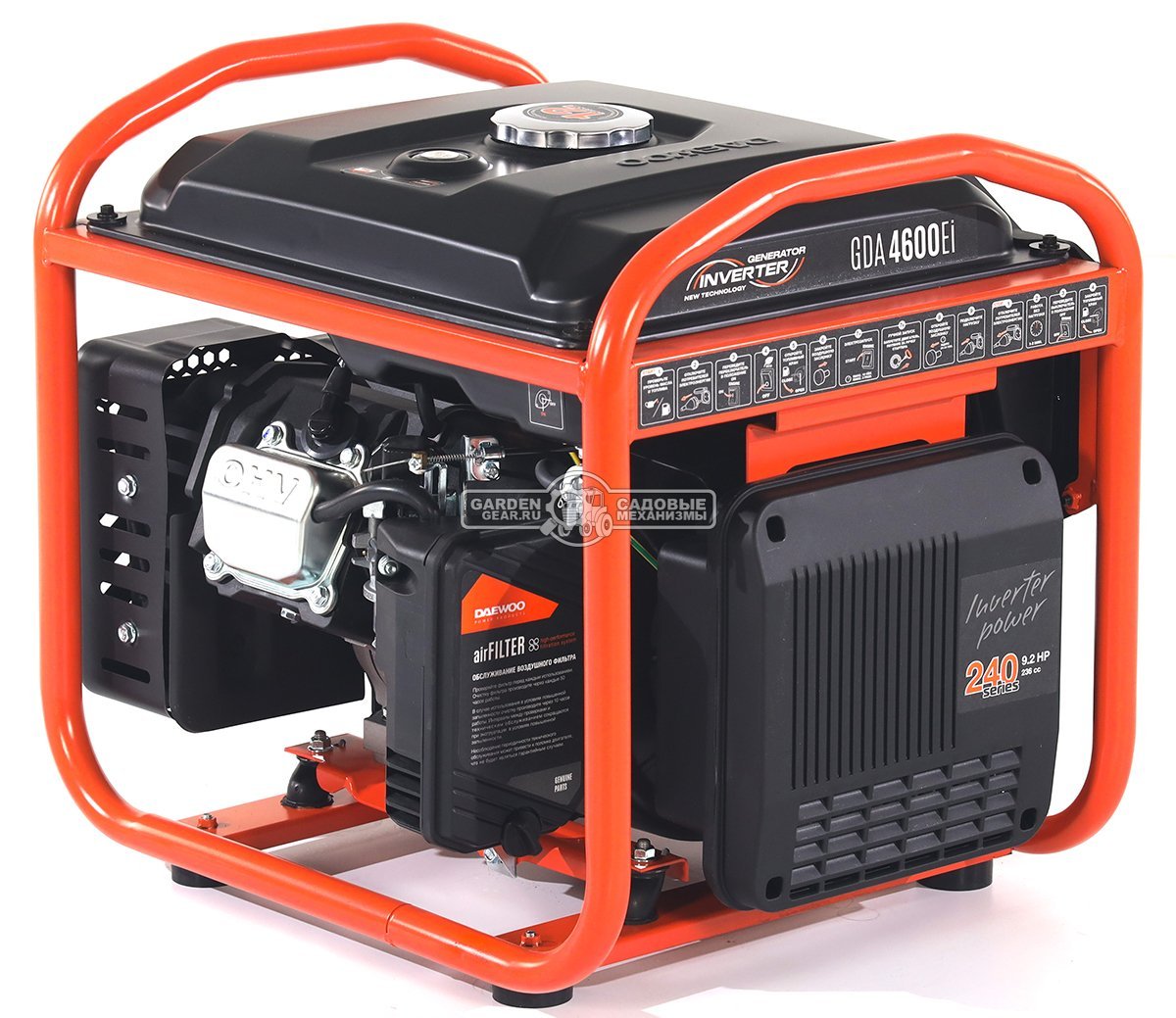 Бензиновый генератор инверторный Daewoo GDA 4600Ei с электрозапуском (PRC, Daewoo, 236 см3, 4,2/4,6 кВт, 12 л, рама, 35 кг)