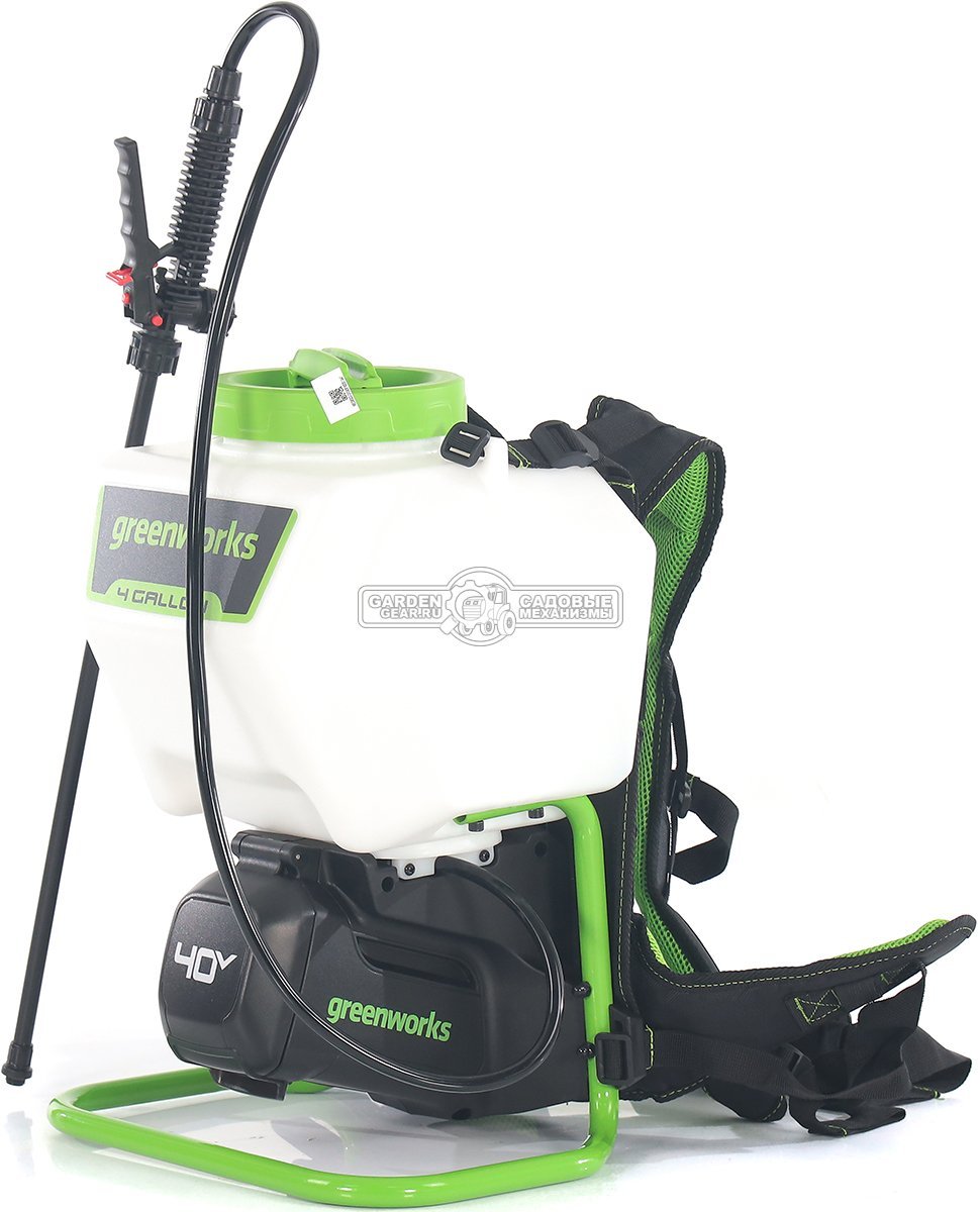 Опрыскиватель аккумуляторный GreenWorks G40BPS с АКБ 2 А/ч и ЗУ (PRC, 40В, ранцевый, 15 л, 1.9 л/мин, 4.7 кг)
