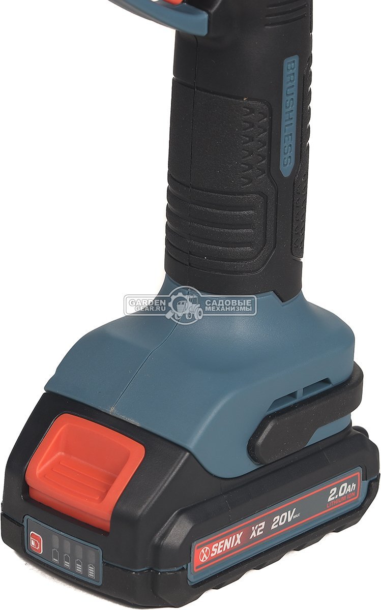 Аккумуляторный секатор Senix GPSX2-M1-EU с АКБ 2 А/ч и ЗУ (PRC, BL 20В, ветки до 38 мм, 1.05 кг)