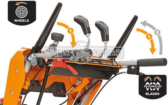 Снегоуборщик Daewoo DAST 1590 (LCT) гусеничный (PRC, 88 см, Daewoo WXE350, 310 куб.см., запуск от аккумулятора, фара, 3-х угольные гусеницы, 161 кг.)