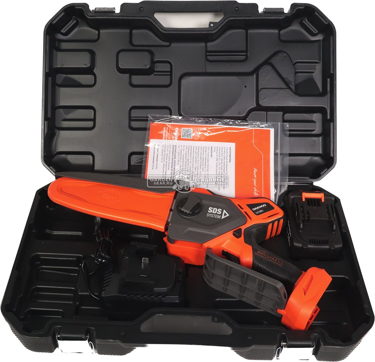 Аккумуляторный цепной сучкорез - минипила Daewoo DACS 821Li 8" SET с АКБ 4 А/ч и ЗУ (PRC, 21В, 1/4"-1.1-48E, 2.1 кг)