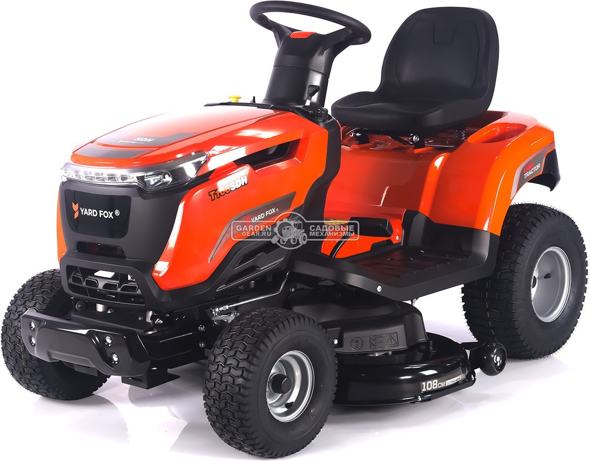 Садовый трактор Yard Fox Optima T 108 SDH (PRC, Loncin V-Twin 586 куб.см., гидростатика, боковой выброс, ширина кошения 108 см, 200 кг)