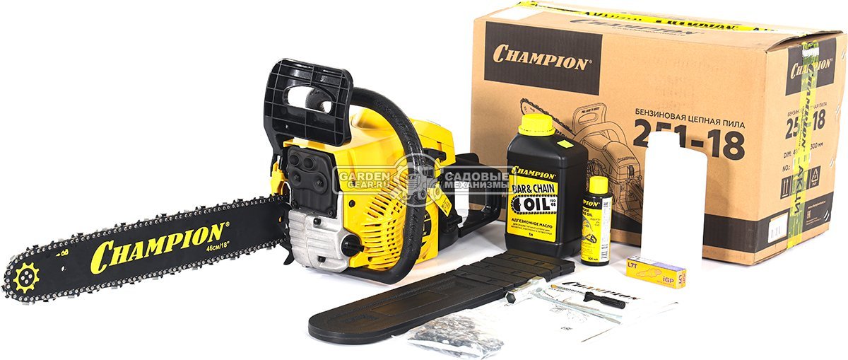 Бензопила Champion 251 18" + ЗИП (PRC, 50.8 см3, 2.3 кВт/3.13 л.с., 0.325"-1.5-72E, 5.6 кг)