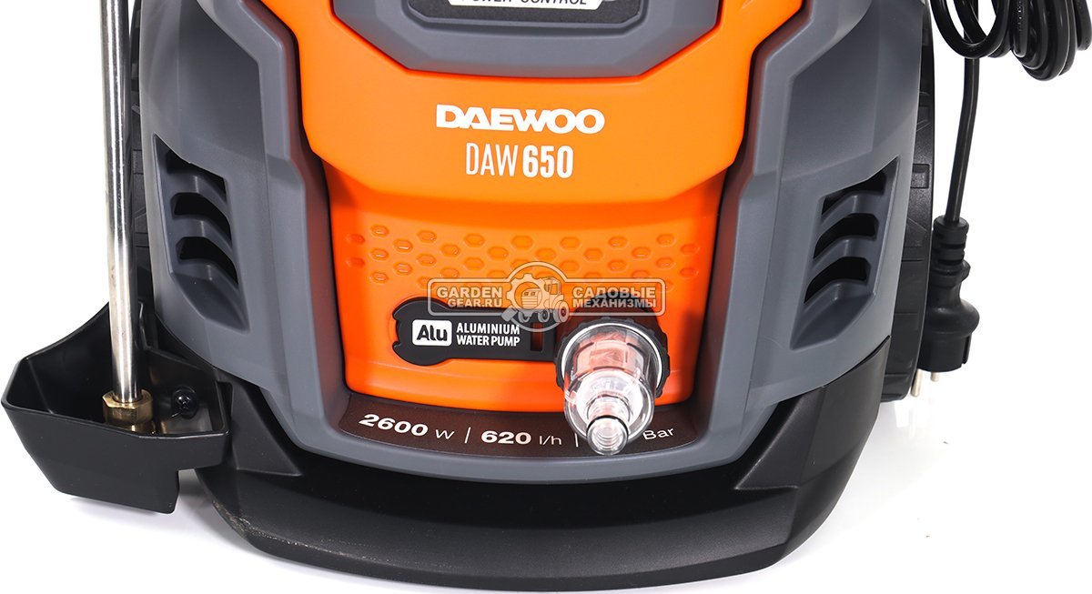 Мойка высокого давления Daewoo DAW 650 (PRC, 2600 Вт, 200 бар, 620 л/час, бесщеточный мотор, барабан + шланг 10 м, 13,2 кг.)