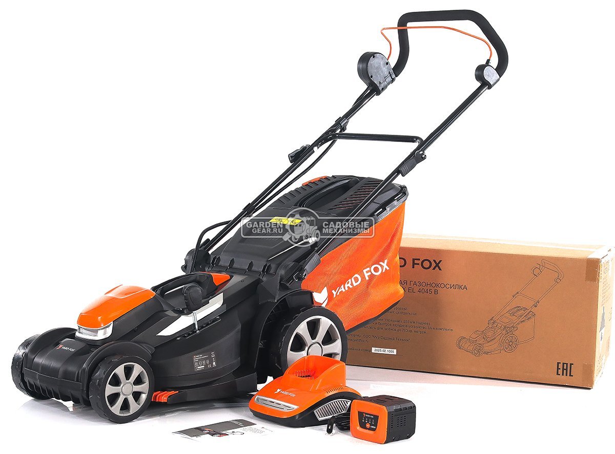 Газонокосилка аккумуляторная Yard Fox EL4045B SET с АКБ 4.0 А/ч и ЗУ (PRC, BL 40В, пластик, 34 см, 45 л, 10 кг)