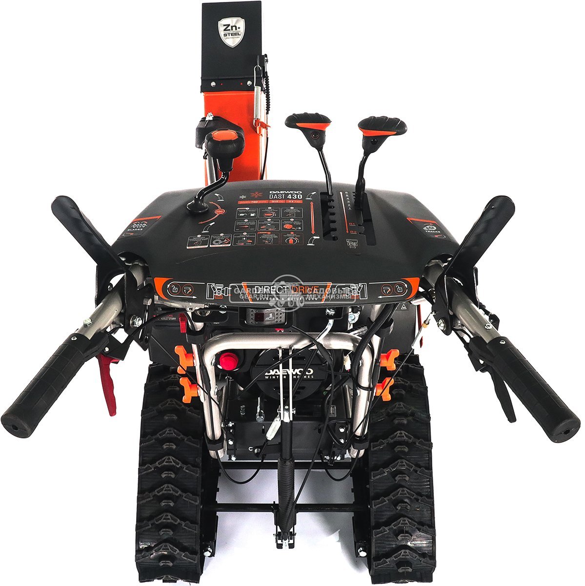 Снегоуборщик Daewoo DAST 430 гусеничный (PRC, 76 см, Daewoo WXE 350, 310 см3, запуск от аккумулятора, фара, гусеницы Arctic track, 125 кг.)