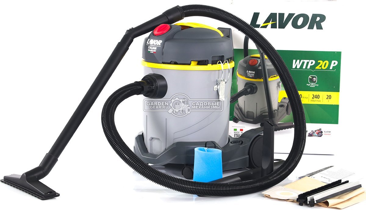 Пылесос Lavor WTP 20 для сухой и влажной уборки (ITA, 1600 Вт, 3600 л/мин, 220 мбар, контейнер 20 л, шланг 2 м, 6.5 кг)