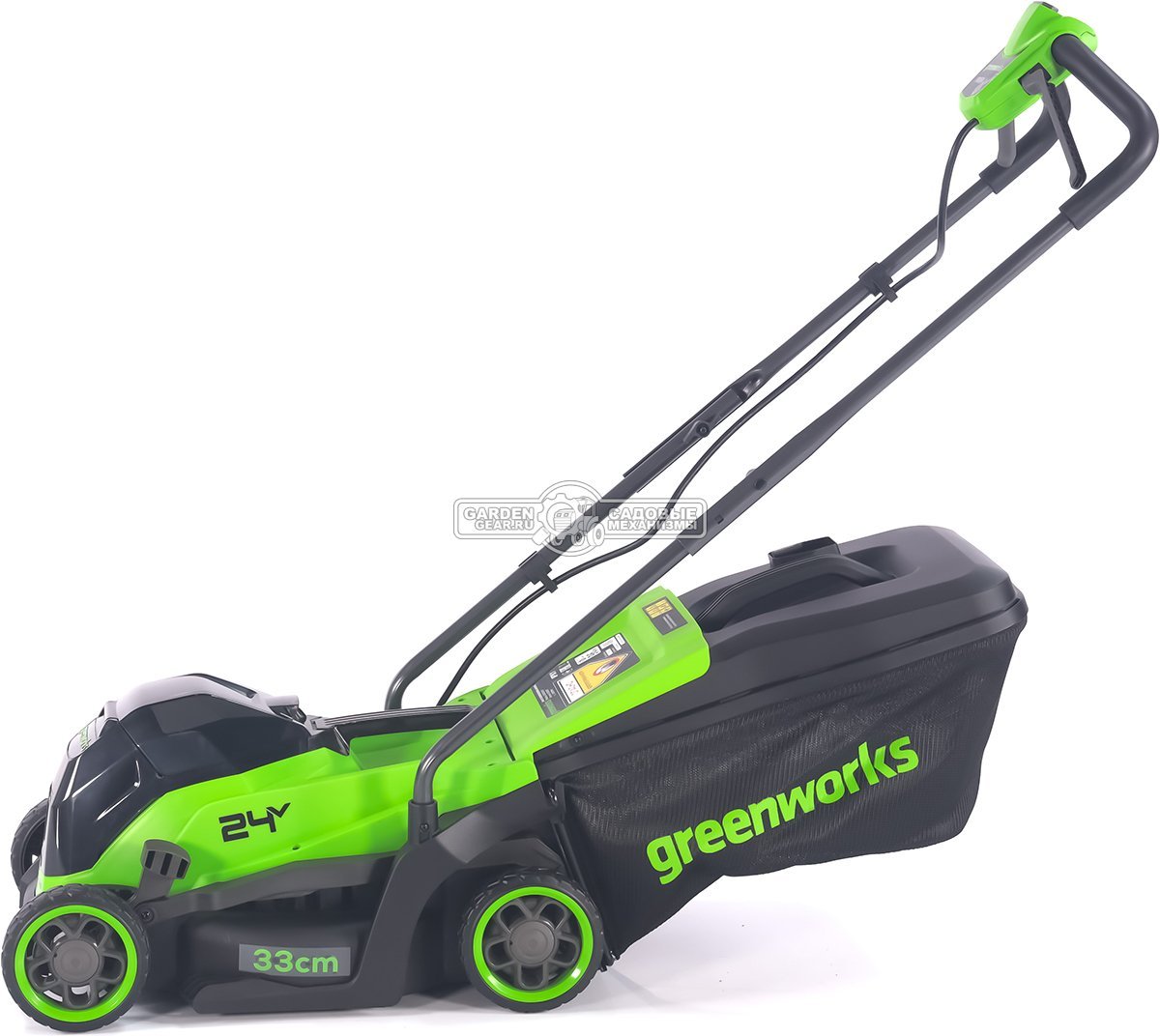 Газонокосилка аккумуляторная GreenWorks GD24LM331 с АКБ 4 А/ч и ЗУ (PRC, BL 24В, 33 см, пластик, мульчирование, травосборник 30 л, 9.9 кг)