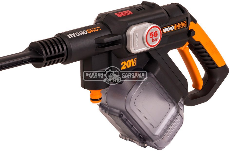 Аккумуляторная мойка высокого давления Worx WG633E с АКБ 4 А/ч и ЗУ (PRC, BL 20В, 25/38 бар, 220 л/час, шланг 6 м, 1.54 кг)