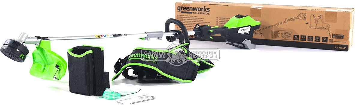 Триммер аккумуляторный GreenWorks ST161S без АКБ и ЗУ (PRC, BL 82В, 1.6 кВт, леска 2.4 мм, D-рукоятка, ремень, разъем, 5.7 кг)