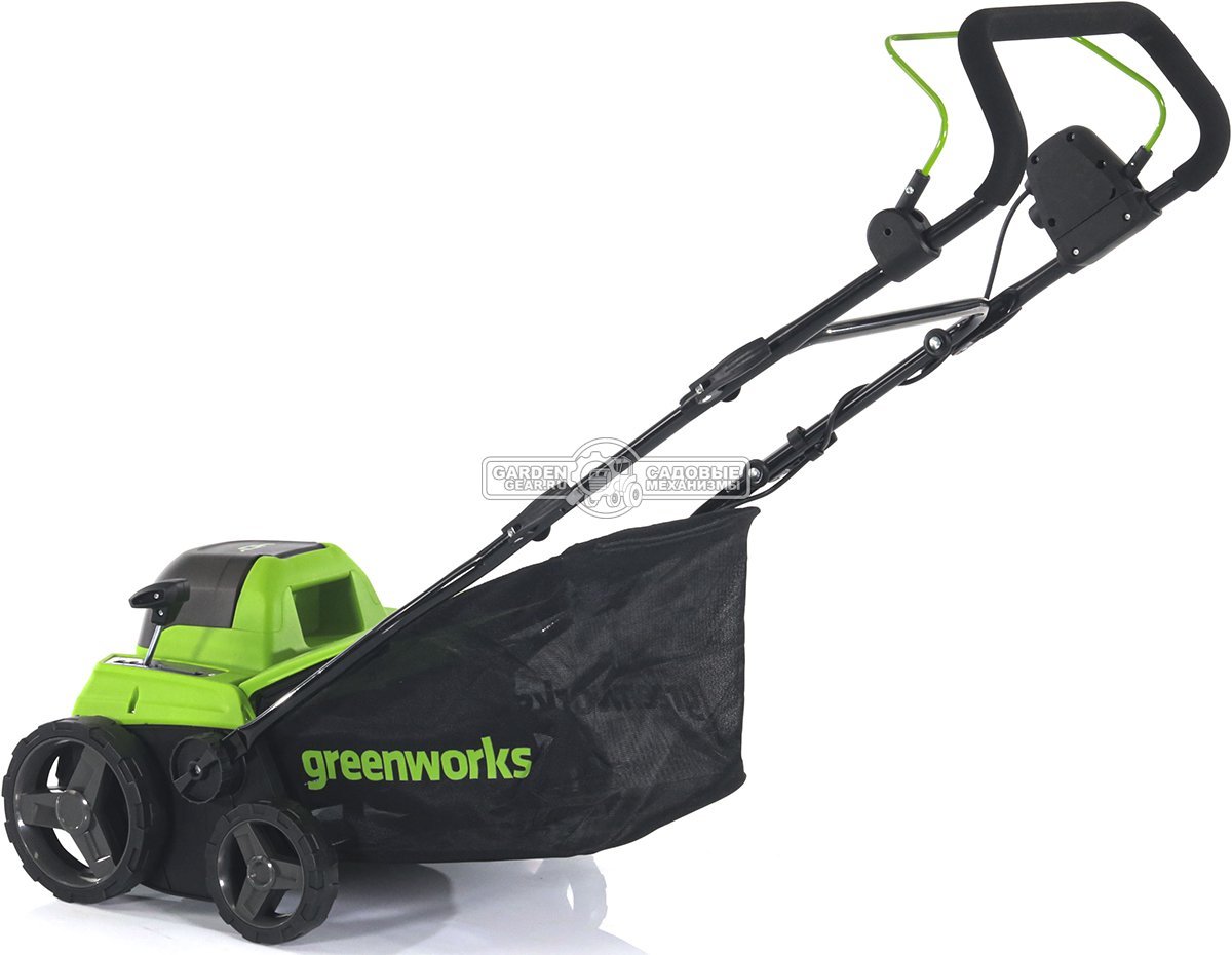 Вертикуттер - аэратор аккумуляторный GreenWorks GD40SC38IIK4 с АКБ 4 А/ч и ЗУ (PRC, BL 40В, 38 см, пружины + ножи, 45 л, 12 кг)