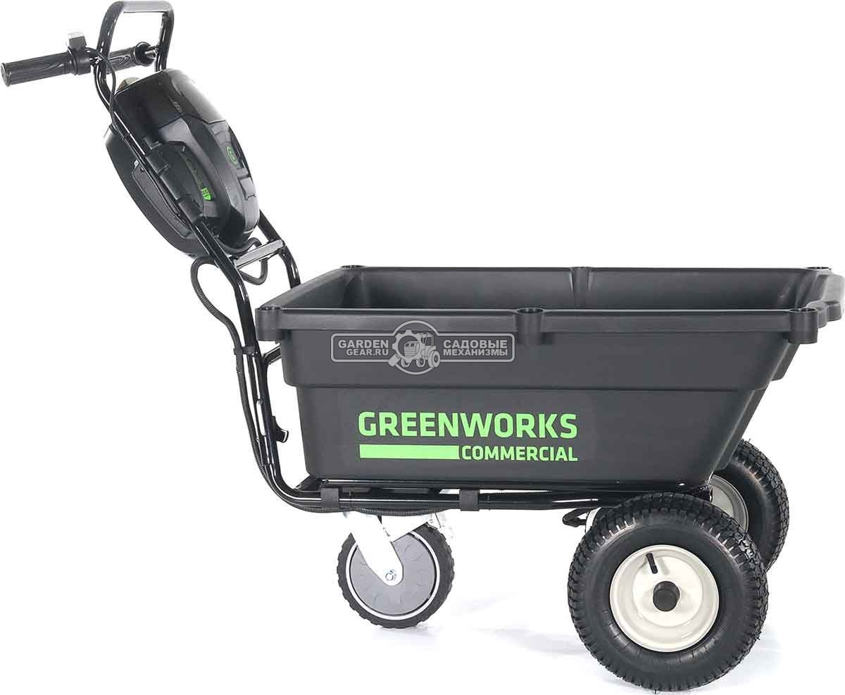 Тачка аккумуляторная самоходная GreenWorks 82GC без АКБ и ЗУ (PRC, BL 82В, грузопод. 100 кг, 2 вперед/1 назад, 106 л, вес 37.3 кг)