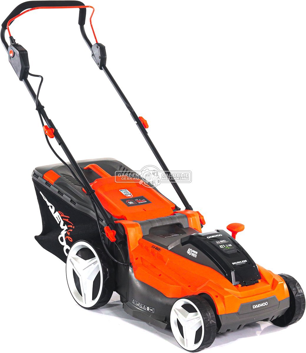 Газонокосилка аккумуляторная Daewoo DLM 4042Li SET с 2 АКБ 5 А/ч и ЗУ (PRC, 40 см, BL 2x21В, пластик, мульчирование, 50 л, 13.2 кг)