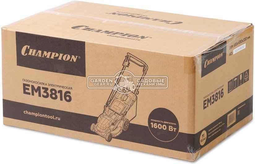 Газонокосилка электрическая Champion EM3816 (PRC, 1600 Вт, 38 см, пластик, 42 л., 11.3 кг.)