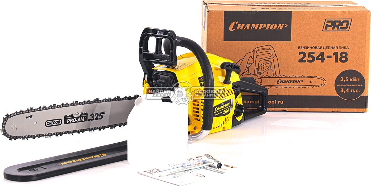 Бензопила Champion 254 18" Pro (PRC, 54 см3, 2.5 кВт/3.4 л.с., 0.325"-1.5-72E, 5.1 кг)