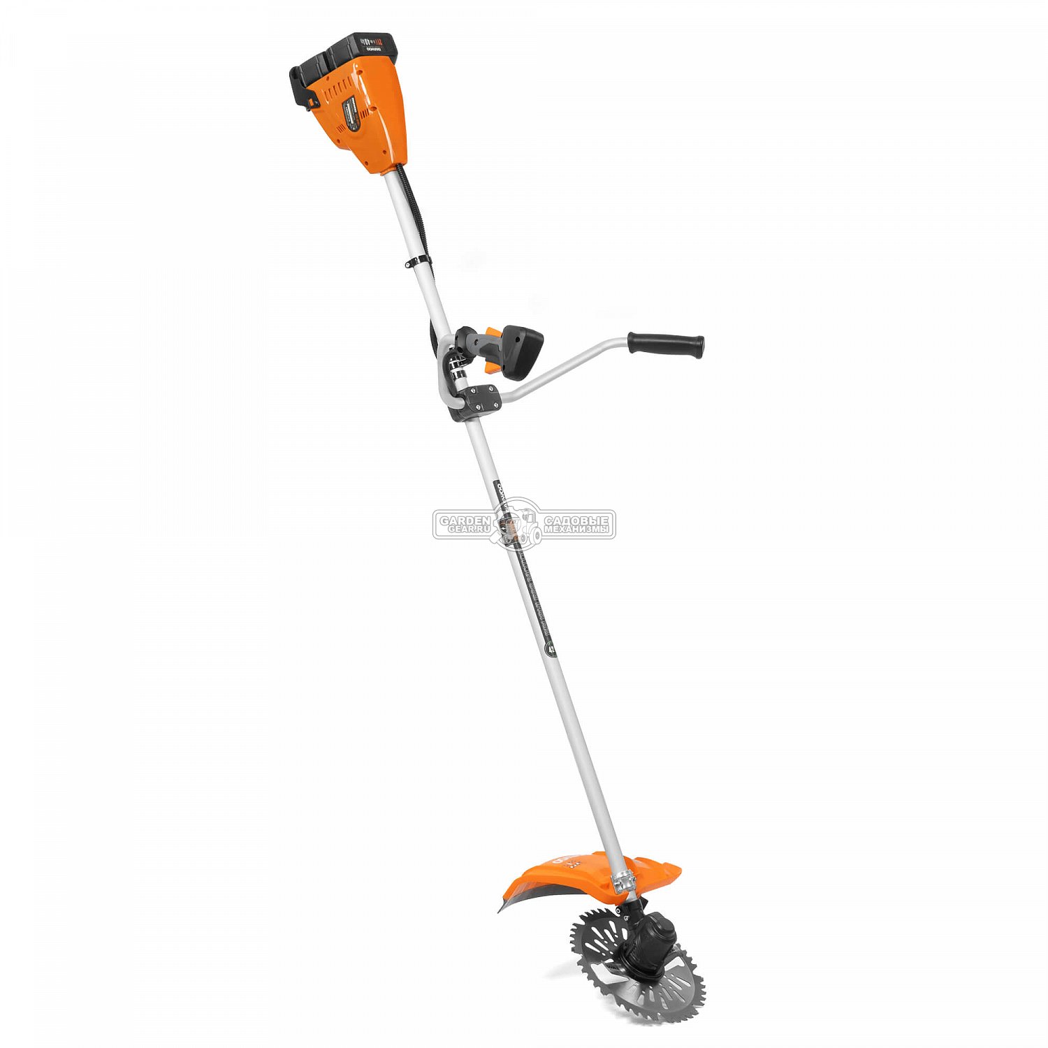 Мотокоса аккумуляторная Daewoo DABC 4242Li SET с 2 АКБ 4 А/ч и ЗУ (PRC,  2х21В, диск + леска 2.4 мм, разъем, Т-рукоятка, 5.9 кг)