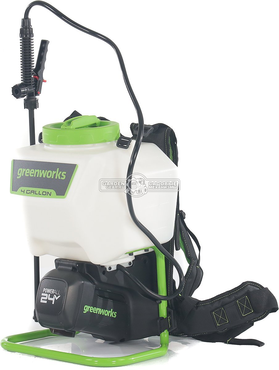 Опрыскиватель аккумуляторный GreenWorks G24BPSII без АКБ и ЗУ (PRC, 24В, ранцевый, 5 бар, 15 л, 1.9 л/мин, 4.8 кг)