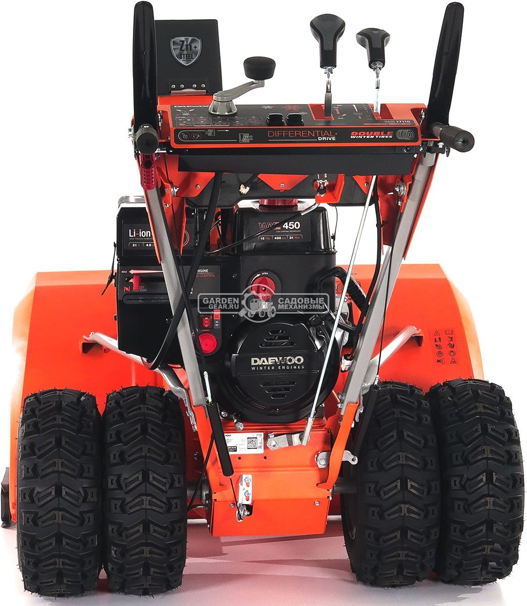 Снегоуборщик Daewoo DAST 17110 (LCT) (PRC, 108 см., Daewoo WXE 450, 450 куб.см., запуск от аккумулятора, фара, скорости 5/2, 4 колеса, 150 кг.)