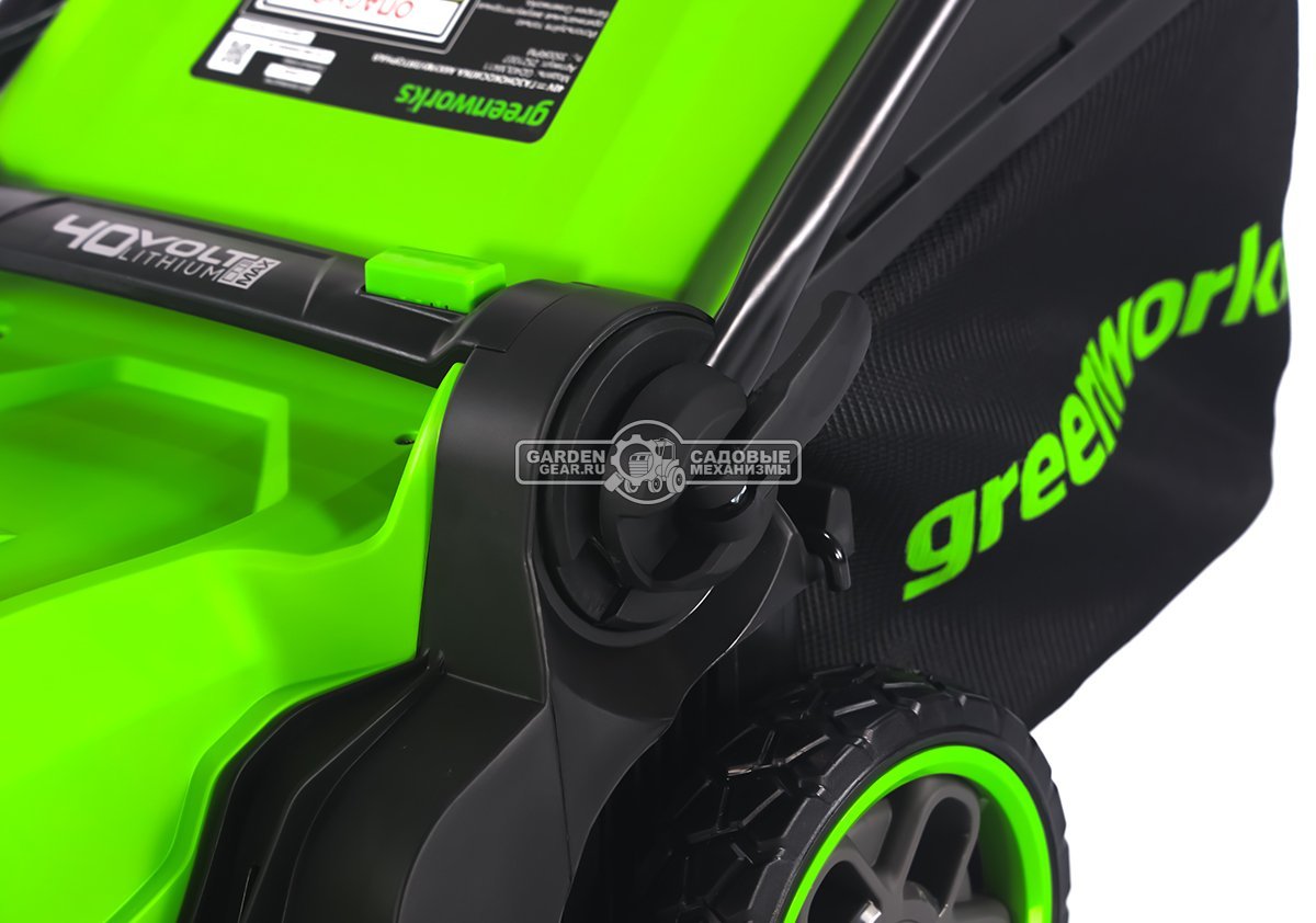 Газонокосилка аккумуляторная GreenWorks GD40LM411 с АКБ 5 А/ч и ЗУ (PRC, BL 40В, 41 см, пластик, мульчирование, 60 л, 16.5 кг)