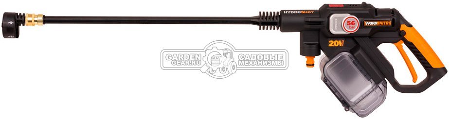 Аккумуляторная мойка высокого давления Worx WG633E с АКБ 4 А/ч и ЗУ (PRC, BL 20В, 25/38 бар, 220 л/час, шланг 6 м, 1.54 кг)