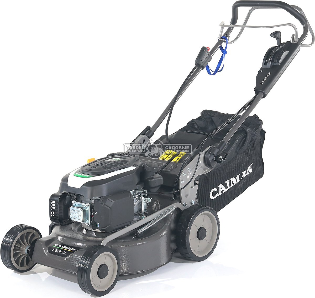 Газонокосилка бензиновая Caiman Ferro 47CVE с электрозапуском (RUS, 45 см, Caiman Green Engine, 166 см3, сталь, 4 в 1, 50 л, 40.5 кг)