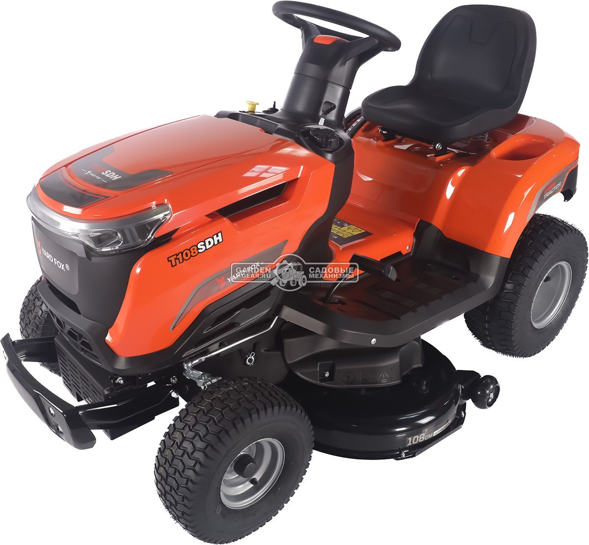 Садовый трактор Yard Fox Optima T 108 SDH (PRC, Loncin V-Twin 586 куб.см., гидростатика, боковой выброс, ширина кошения 108 см, 200 кг)